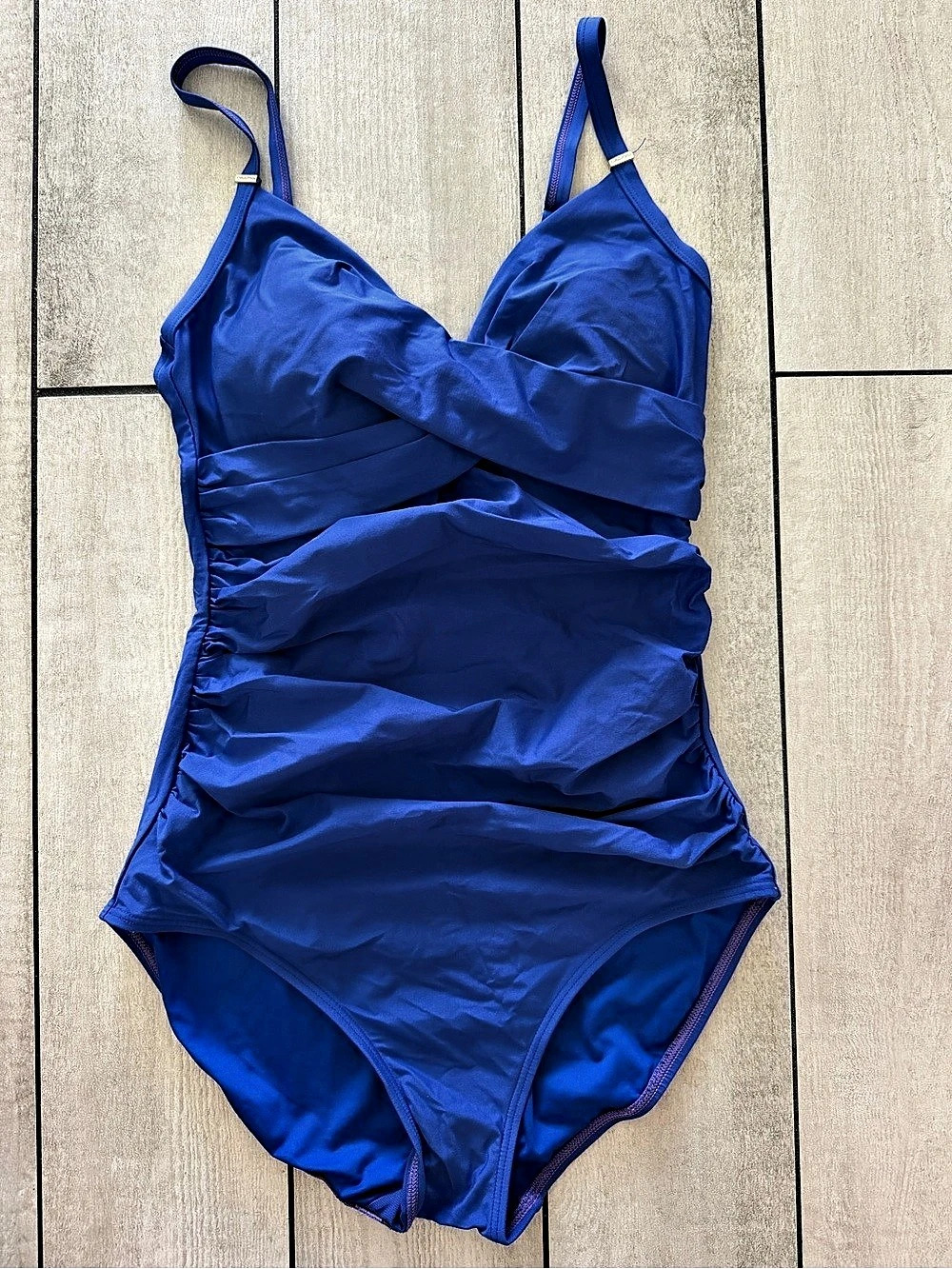 Calvin Klein Ruched Twist-Front One-Piece Swimsuit Blue One-Piece Swimsuit Size